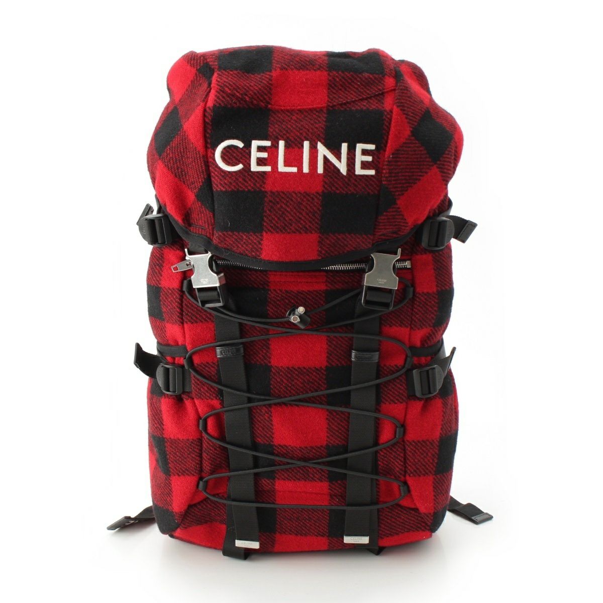 CELINE セリーヌ リュックサック 巾着 バッグ レザー 内側 赤 金