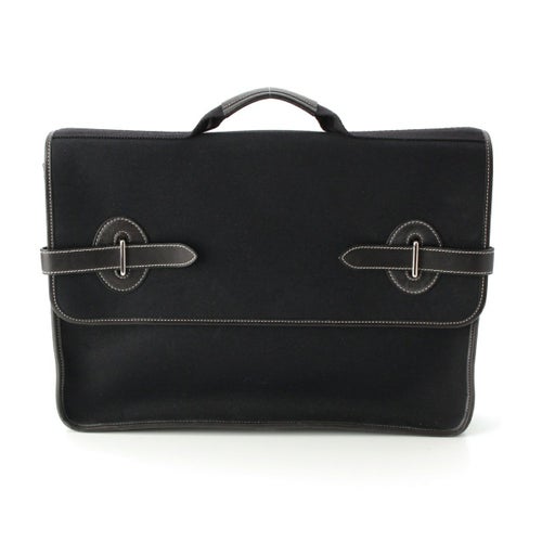 エルメス ブエナベンチュラMM トワルオフィシエ×カーフレザー ハンドバッグ ビジネスバッグ ブラック