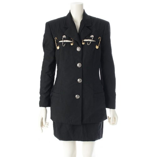 ヴェルサーチェ 1994SS ランウェイ ヴィンテージ セーフティピン ジャケット スカートセットアップ メドゥーサ ブラック 38