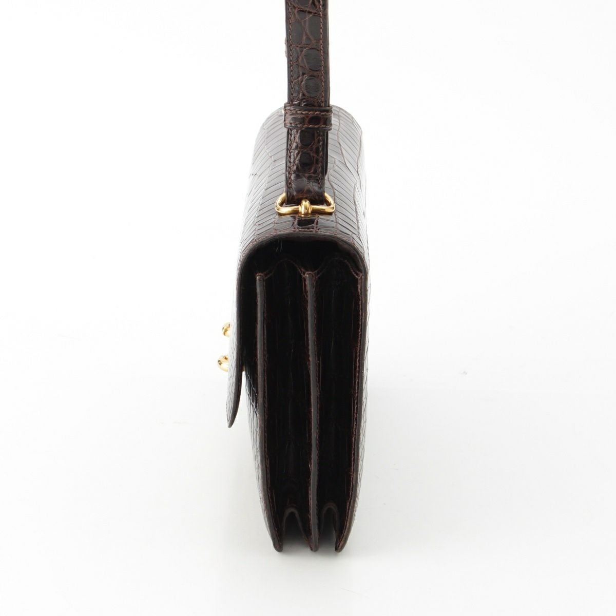 エルメス フォンズベル クロコ ゴールド金具 ショルダーバッグ ブラウン【中古】 エルメス フォンズベル クロコ ゴールド金具 ショルダーバッグ