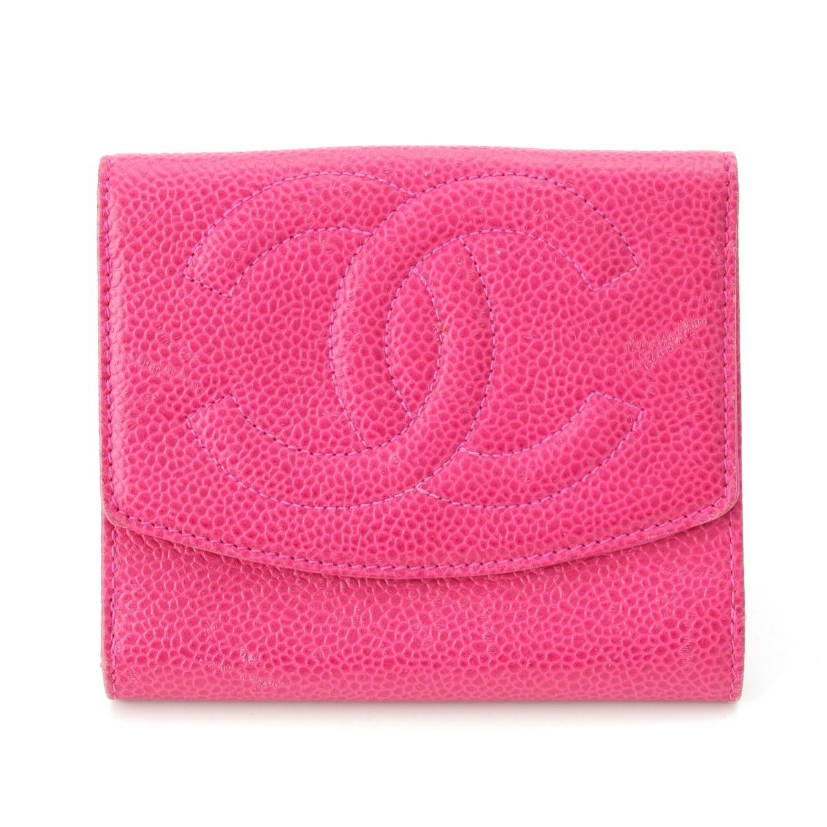 CHANEL/シャネル デカココ 二つ折り財布 キャビアスキン ピンク シャネル キャビアスキン デカココ ココマーク 二つ折り財布