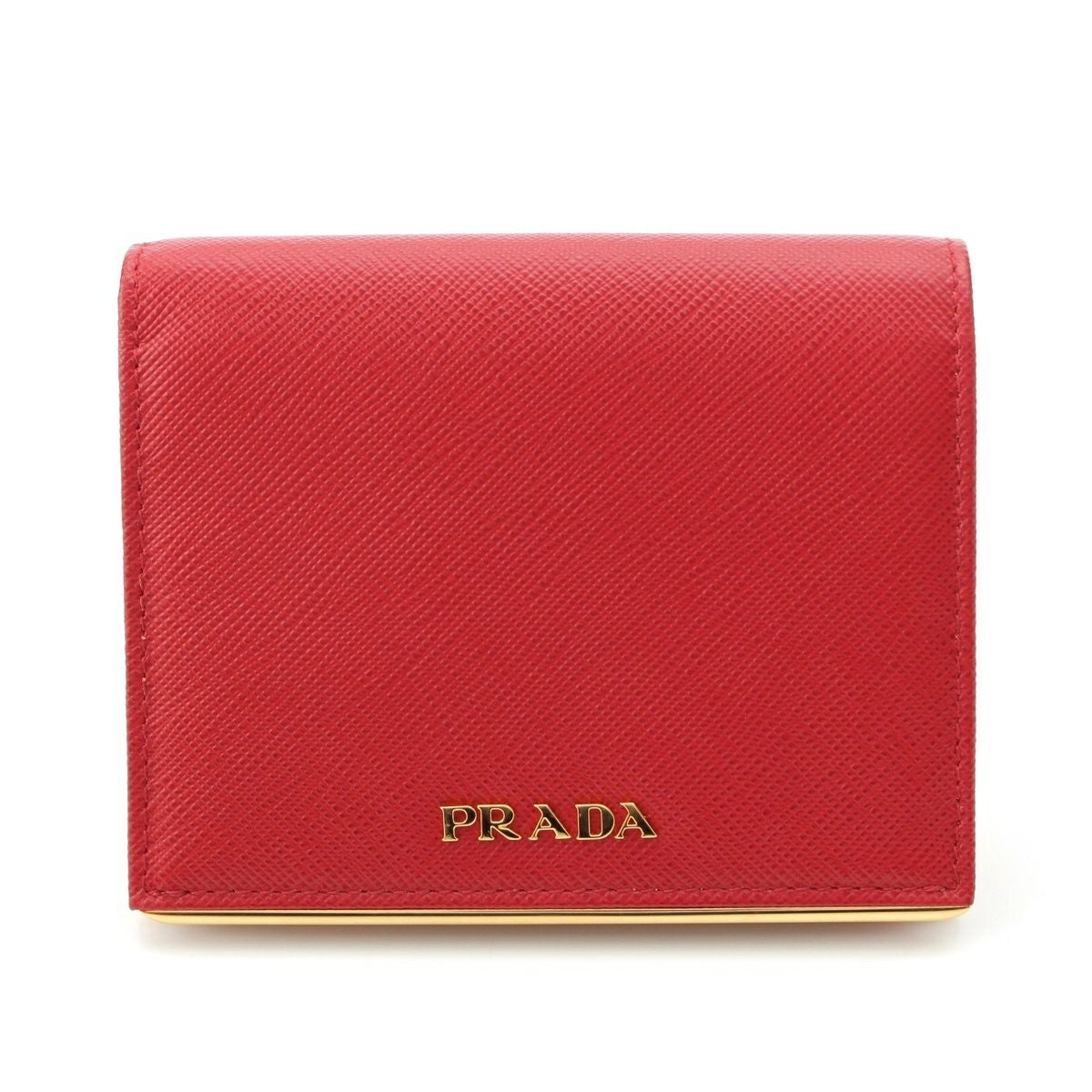 プラダ レザー ロゴ 二つ折り財布 コンパクトウォレット レッド | 中古