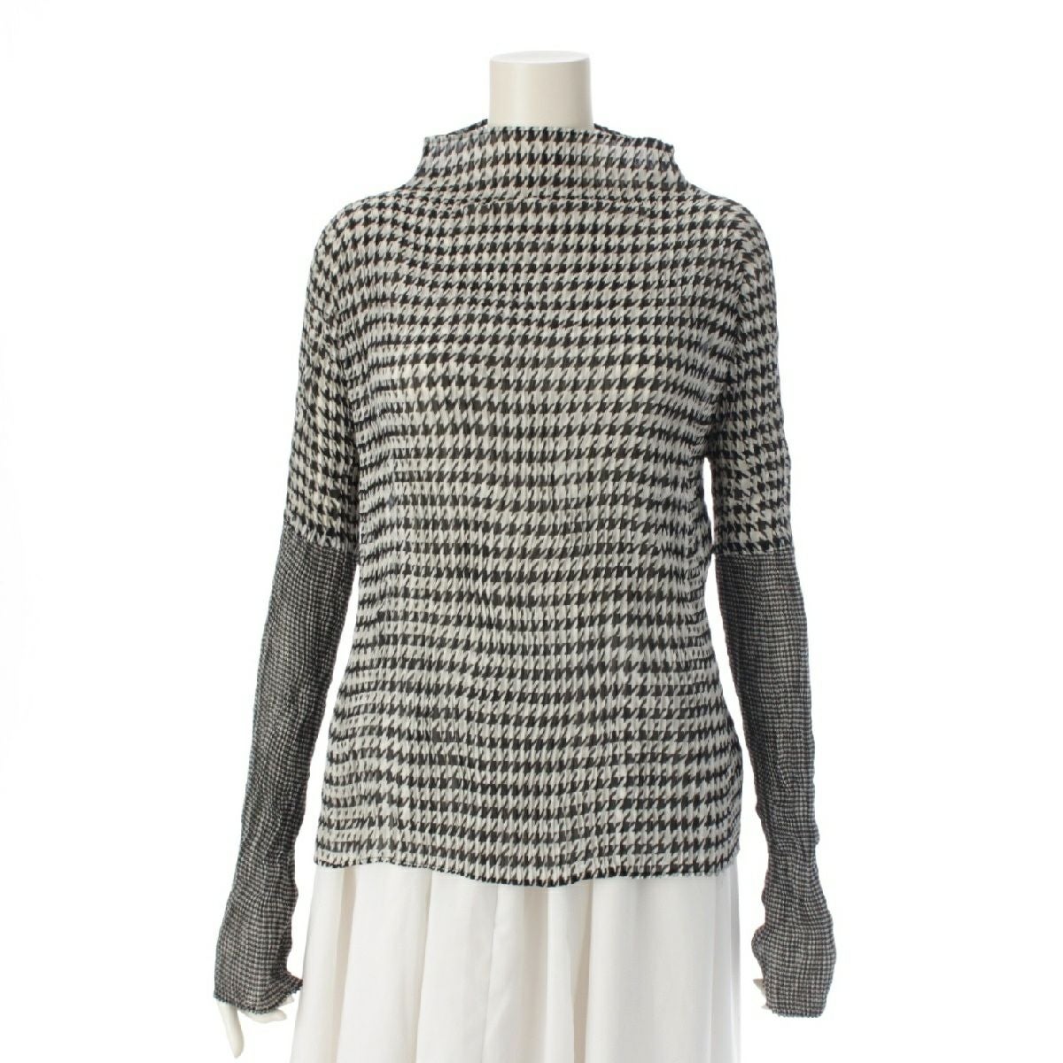 ISSEY MIYAKE - イッセイミヤケ 01年 ヴィンテージ 千鳥格子柄 ツイスト ボトルネック カットソー トップス IM13FJ753 ブラック×ホワイト 2【中古】 イッセイミヤケ 01年 ヴィンテージ 千鳥格子柄 ツイスト ボトルネック