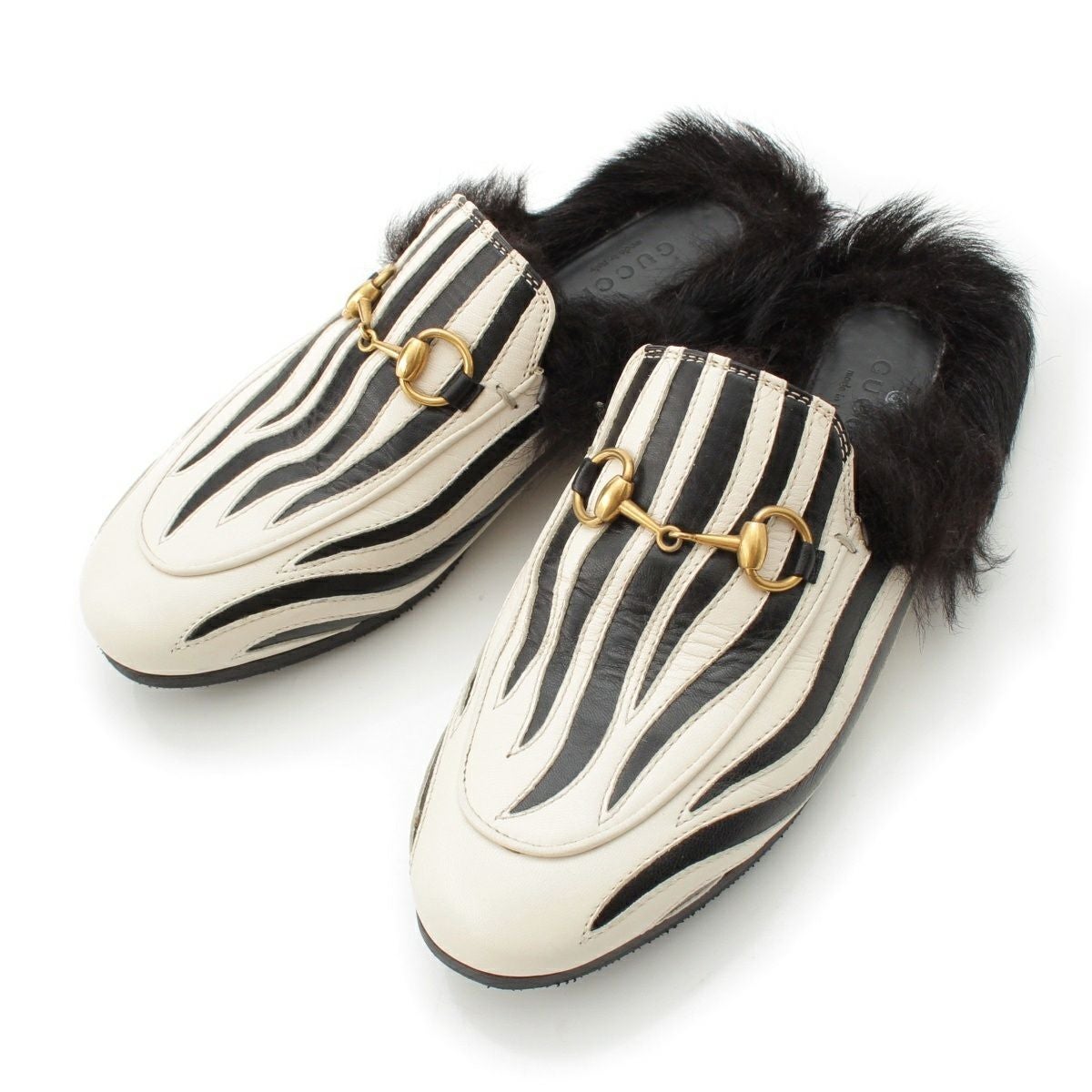 GUCCI プリンスタウン ホースビット レザー ミュール 37 グッチ レザー プリンスタウン ホースビット ゼブラストライプ