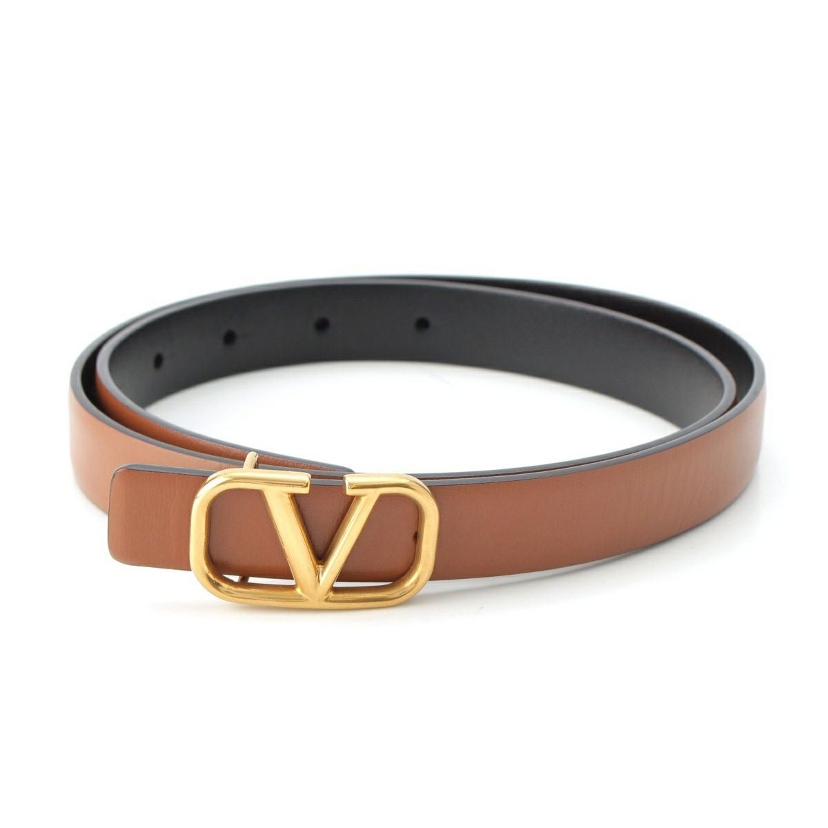 新品未使用 VALENTINO レザー ベルト 70/28(F) ブラウン ヴァレンティノ レザー Vロゴ ゴールド金具 リバーシブル ベルト