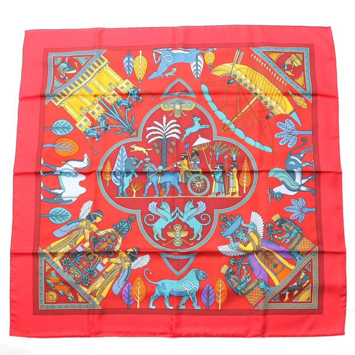 ☘️新品未使用☘️ HERMES カレ90 ペルセポリス Persepolis エルメス カレ90 PERSEPOLIS ペルシャの都市 シルク スカーフ レッド