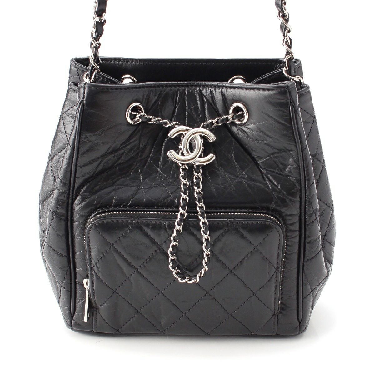 CHANEL マトラッセ 巾着シルバーチェーンショルダーバッグ マトラッセ
