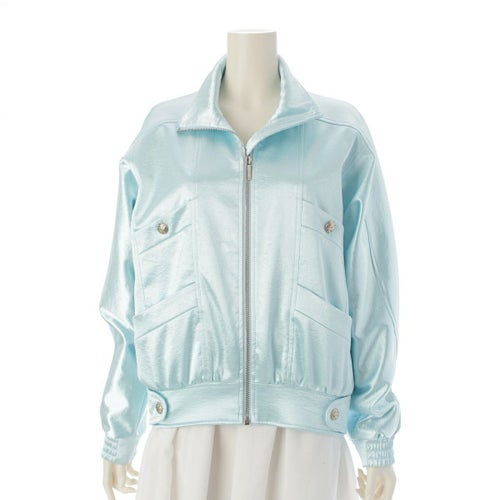 シャネル 2024 サテン ココマーク ラインストーン ブルゾン ボンバージャケット アウター P76407 ライトブルー 34