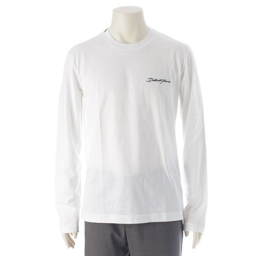 ドルチェアンドガッバーナ コットン ロゴ刺繍 ロゴパッチ 長袖Ｔシャツ ロングTシャツ トップス ホワイト 48