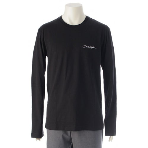 ドルチェアンドガッバーナ コットン ロゴ刺繍 ロゴパッチ 長袖Ｔシャツ ブラック 48