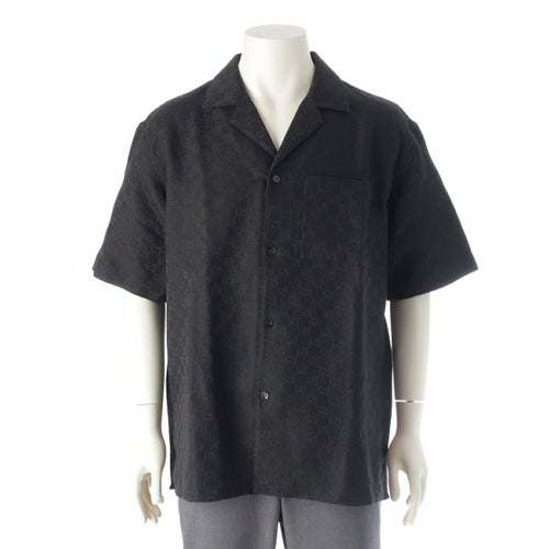 グッチ リネン GGキャンバス ブレンド ボウリング 半袖シャツ トップス 794907 ブラック 50