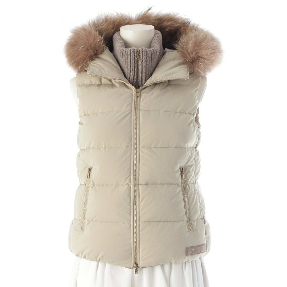 ファー付きベージュダウンベスト Rocky Mountain Featherbedファー付き