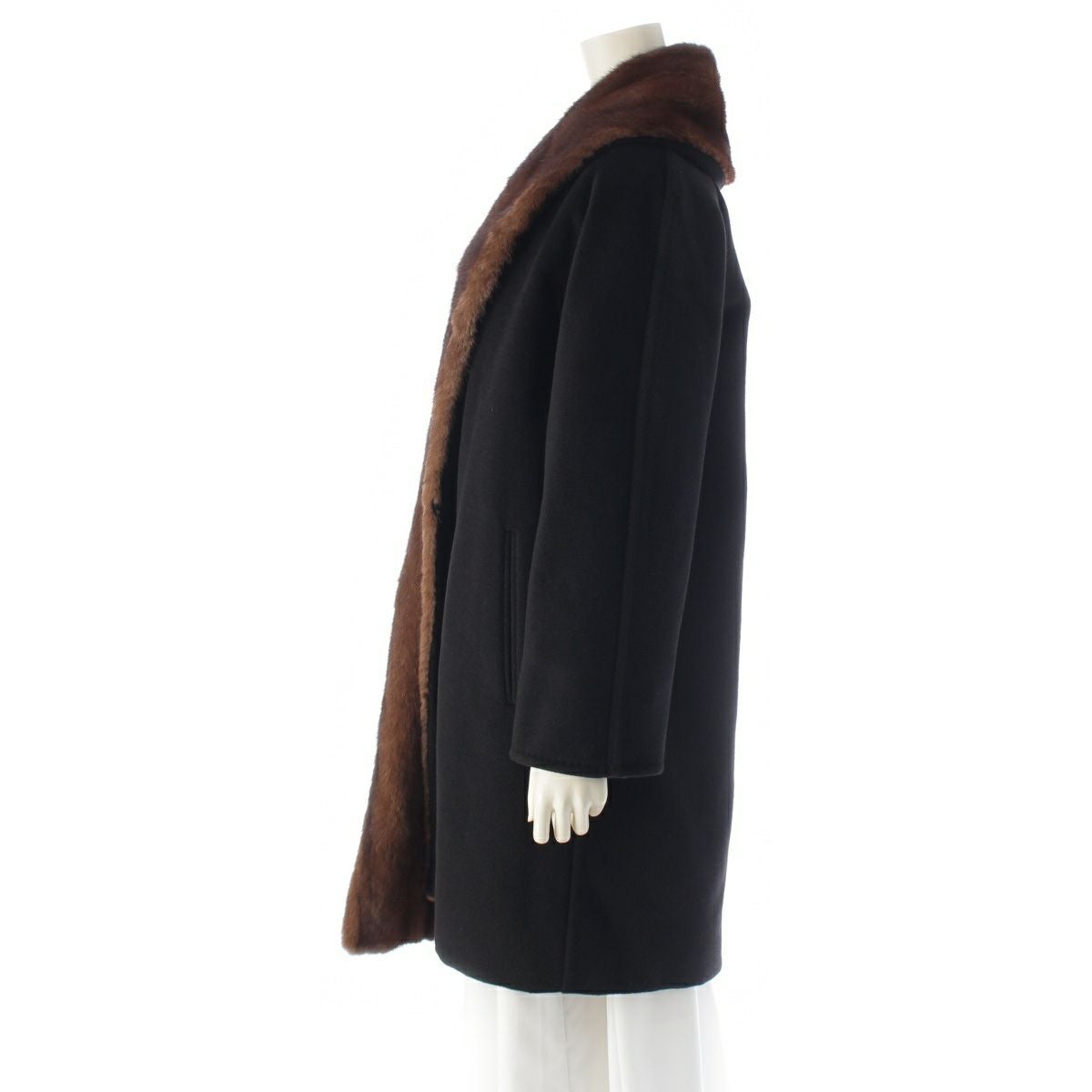 新品未使用 MaxMara マックスマーラ コートカシミヤ ミンクファー 38 マックスマーラ ミンク ウール カシミヤ ファー コート ブラック 36