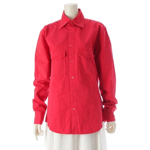 ジルサンダー コットン ラフシモンズ期 エポレットベルト 長袖シャツ レッド 39