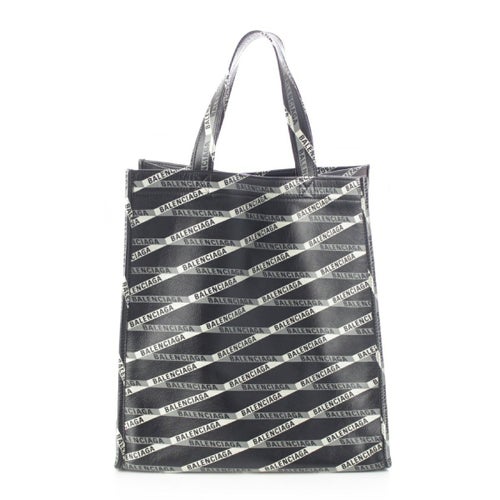 バレンシアガ カーフ ペーパーレザー ロゴ ストライプ 総柄 トートバッグ 544308 ブラック