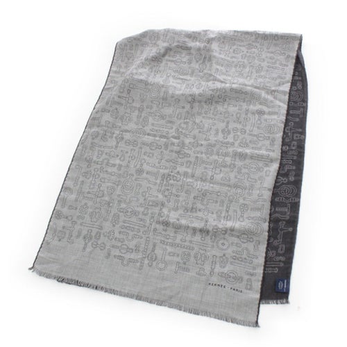 エルメス 23AW カシミヤ シルク 馬具柄 大判 ストール スカーフ マフラー ショール グレー