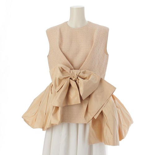 ドゥロワー 22SS シルクタフタ ツイード ノースリーブ チュニック ブラウス 6521-299-0998 ベージュ