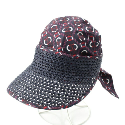 エルメス ラフィア コットン ジェミニ 帽子 キャップ ネイビー