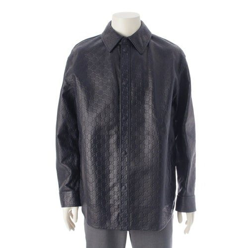 グッチ 2025AW レザー GG グッチシマ ジャケット アウター 833460 ネイビー 46