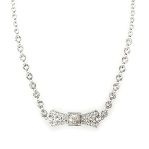 シャネル B23S ココマーク ラインストーン パール リボン ネックレス アクセサリー シルバー