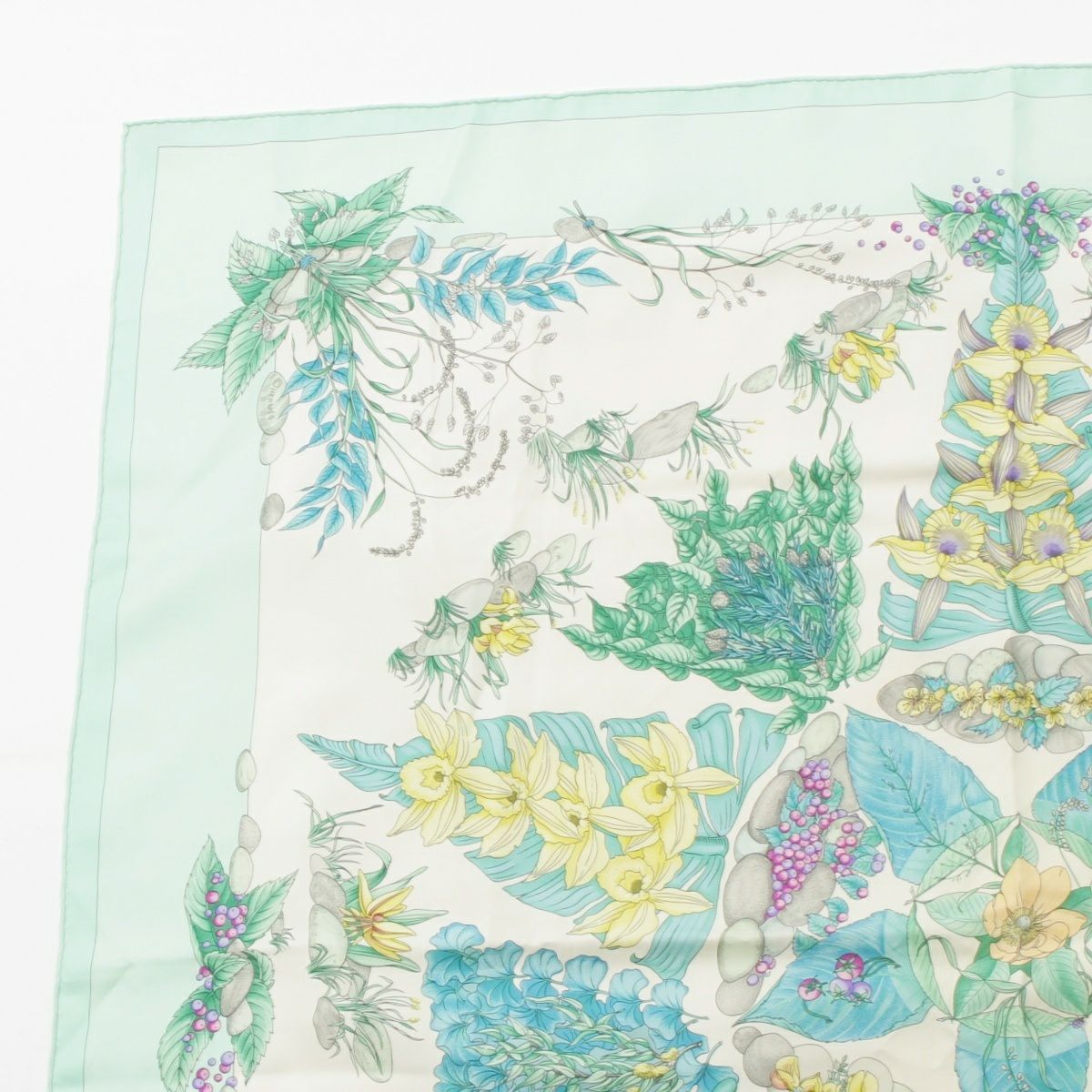 エルメス カレ90 Pythagore ピタゴラス シルク 花柄 スカーフ ミント