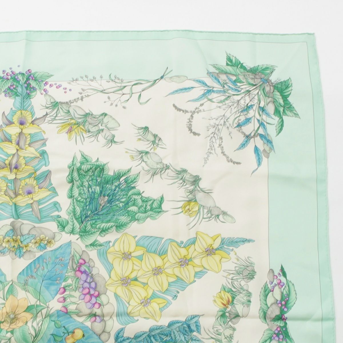エルメス カレ90 Pythagore ピタゴラス シルク 花柄 スカーフ ミント