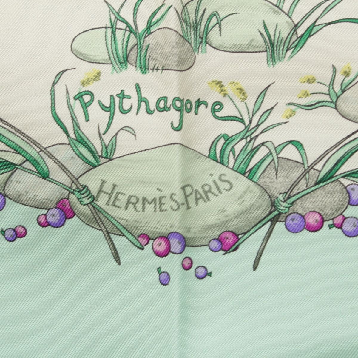 エルメス カレ90 Pythagore ピタゴラス シルク 花柄 スカーフ ミント
