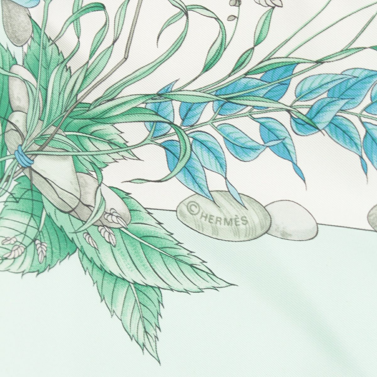エルメス カレ90 Pythagore ピタゴラス シルク 花柄 スカーフ ミント