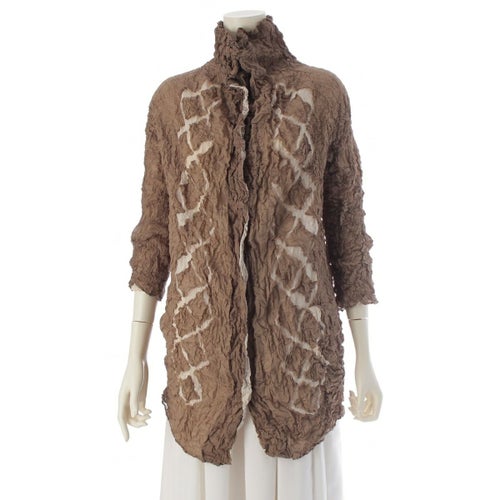 イッセイミヤケ シワ加工 シアー切替 ロング カーディガン ライトジャケット 羽織 IM93FD748 ブラウン 2