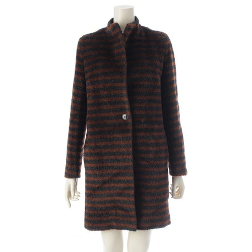 マックスマーラ アルパカ ウール ボーダー柄 ロング コート アウター 10860433000 ブラウン×ブラック 36