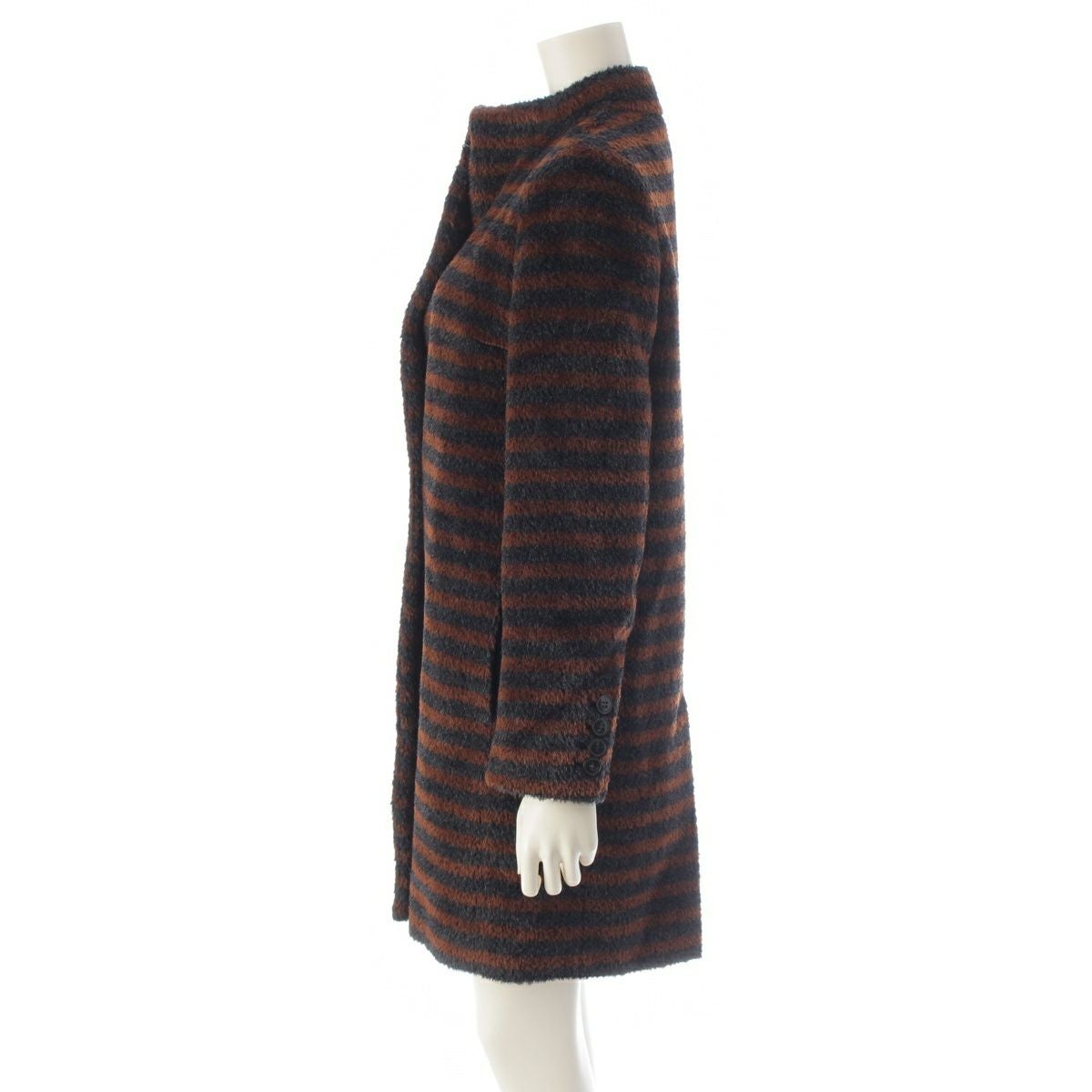 a*i様 超美品MaxMara ボーダー ノーカラー アルパカ ロングコート 4 マックスマーラ アルパカ ウール ボーダー柄 ロング コート アウター