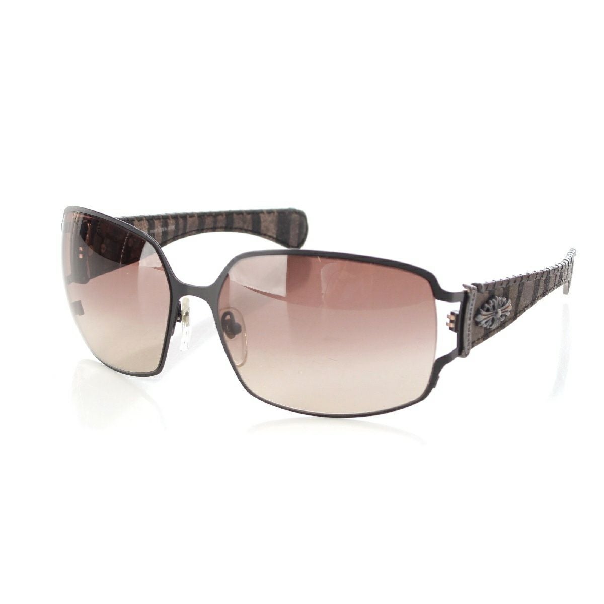 クロムハーツ POON I フローラルクロス ストライプ グラデーション サングラス アイウェア ブラウン ブラック【中古】 Chrome Hearts - クロムハーツ POON I フローラルクロス ストライプ