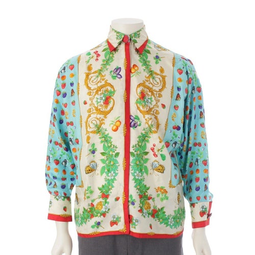 ジャンニ・ヴェルサーチェ 1995コレクション シルク バタフライ フルーツ 総柄 長袖シャツ トップス マルチカラー