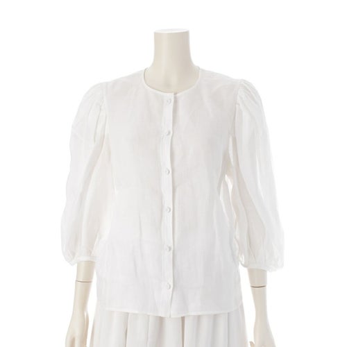 クロエ 23SS ラミー クルミボタン フリルスリーブ シアー 7分袖 ノーカラー ブラウス トップス CHC23SHT1401610136 ホワイト 36