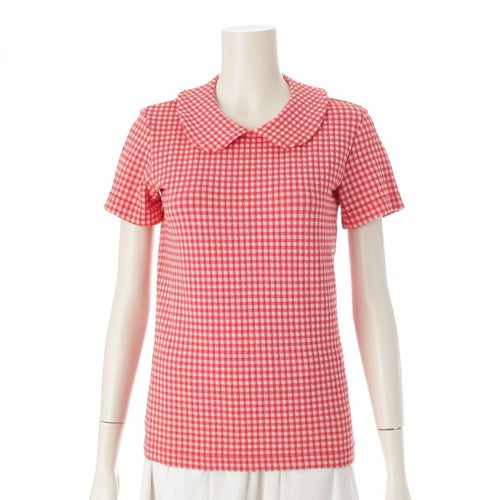 ローブドシャンブルコムデギャルソン 97SS AD1996 ナイロン混 ボディミーツ 丸襟 ギンガムチェック カットソー トップス RT-100050 レッド