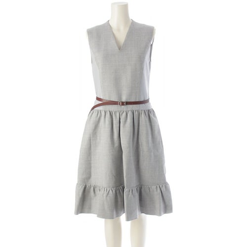 フォクシー 19年 ウール Vネック ノースリーブ ワンピース 40300 グレー 38