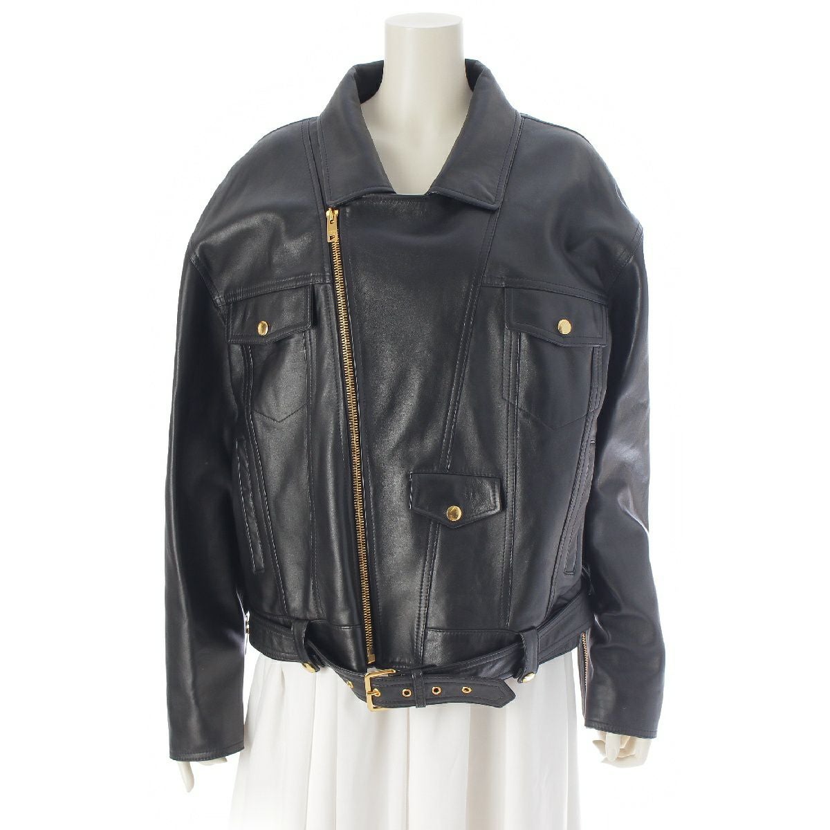 CELINE - セリーヌ ソフトヴィンテージラムスキン ルーズバイカー ダブル ライダースジャケット アウター 2EB95050O ブラック 40【中古】 セリーヌ ソフトヴィンテージラムスキン ルーズバイカー ダブル
