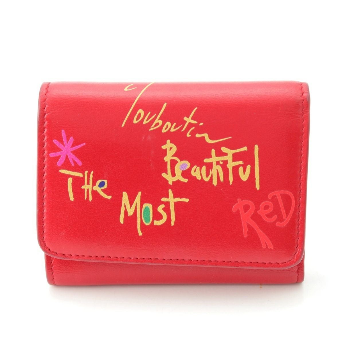 Christian Louboutinルブタン 三つ折り財布 グラフィティ 中古 クリスチャンルブタン レザー グラフィック コンパクトウォレット 三