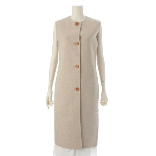 エルメス カシミヤ セリエボタン ロゴボタン ロング ジレ コート ベスト アウター 3H0191DB ベージュ 34