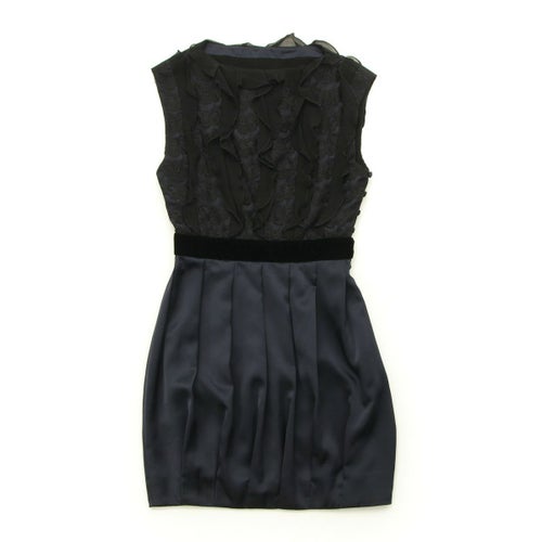 ディサヤ Disaya ノースリ レース フリル デザイン ミニワンピース ネイビー UK6