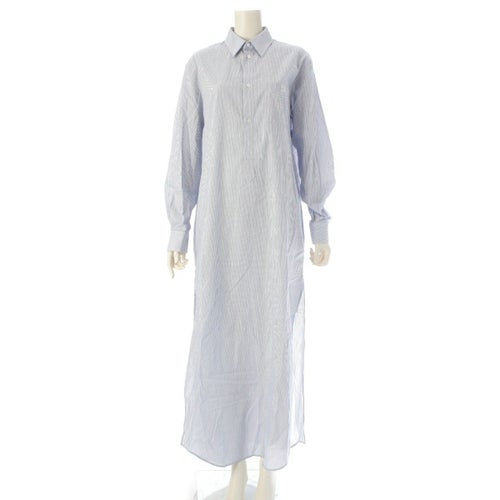セリーヌ 25SS コットン トリオンフ刺繍 ストライプ ロングシャツ ワンピース ドレス RR08G0765.01CX クレ ライトブルー 38