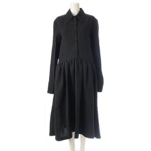 ジルサンダー 24-25PREコレクション 25SS シルク ウール 切替 ギャザースカート 長袖 ワンピース ドレス J01CT0234 ブラック 36