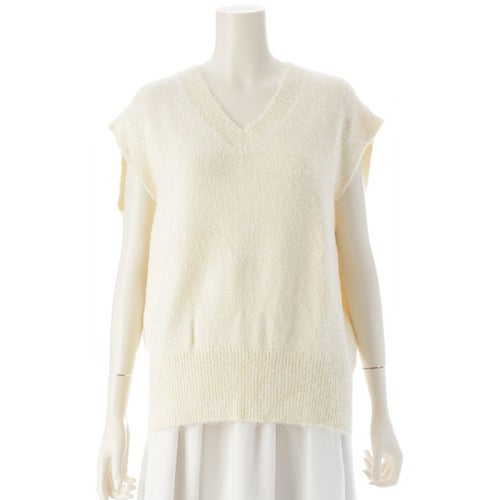 ブラミンク コットン シルク Vネック ニット ベスト 7918-106-0119 アイボリー 36