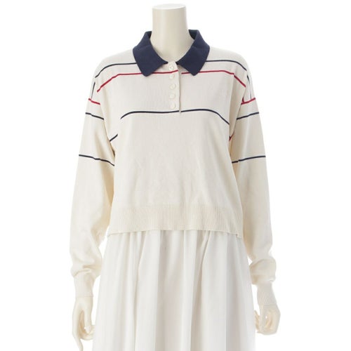 セリーヌ 25SS シルク コットン クロップド トリオンフ刺繍 シェルボタン 長袖 ポロシャツ トップス 2AG16074U.01NZ ホワイト M