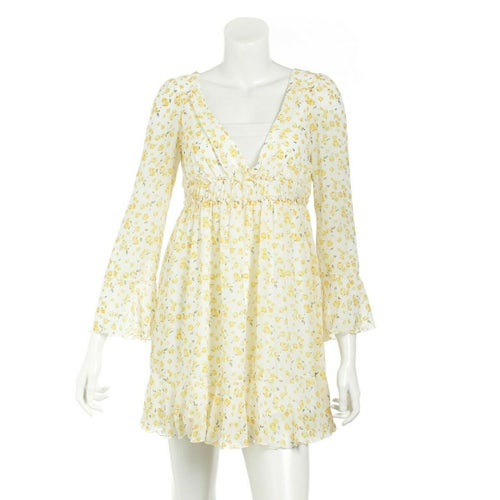 レストローズ 花柄 シフォン チュニック ワンピース イエロー 2