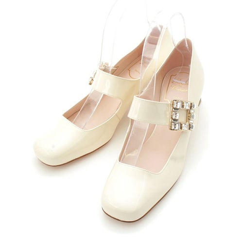 ロジェヴィヴィエ パテント トレヴィヴィエ ビジュー ストラスバックル メリージェーン パンプス オフホワイト クリーム 36