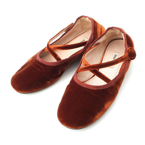 ミュウミュウ ベロア バレエシューズ バレリーナ フラット パンプス ブラウン 35 1/2