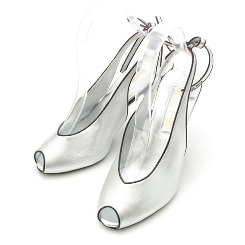 ミュウミュウ 25SS MORDORE オープントゥ スリングバック ヒール パンプス シューズ シルバー ブラック 36