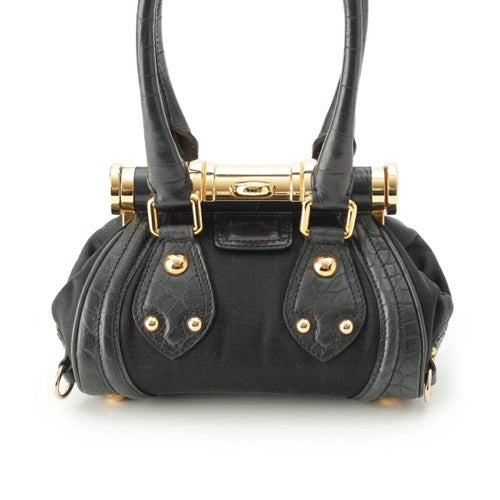 セリーヌ サテン レザー ヴィンテージ トリオンフ がま口 クロコ型押し ミニ ハンドバッグ ブラック