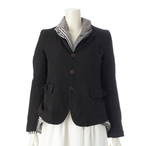 コムデギャルソン AD2010 ポリエステル コットン ポリ縮絨 ストライプ ドッキング テーラードジャケット GG-J021 ブラック グレー系 XS